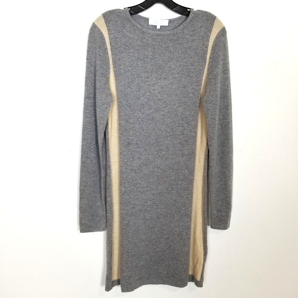 Elorie Women Cashmere Pullover Sweater Dress Sz‎ M Gray Beige Soft Cozy